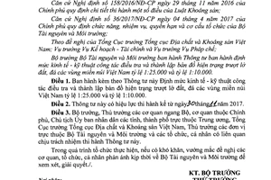 Thông tư 39/2017/TT-BTNMT định mức kinh tế kỹ thuật thành lập bản đồ hiện trạng trượt lở đất