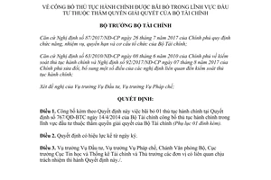 Quyết định 2125/QĐ-BTC 2017 công bố thủ tục hành chính được bãi bỏ đầu tư Bộ Tài chính