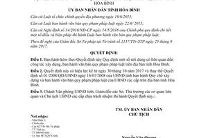 Quyết định 31/2017/QĐ-UBND công tác xây dựng ban hành văn bản quy phạm pháp luật Hòa Bình