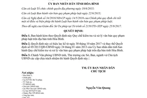 Quyết định 32/2017/QĐ-UBND Quy chế kiểm tra xử lý văn bản quy phạm pháp luật Hòa Bình