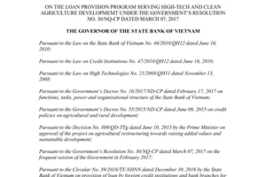 Decision 813/QD-NHNN loan provision program serving high-tech and clean agriculture developmemt