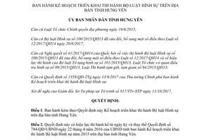 Quyết định 2776/QĐ-UBND 2017 Kế hoạch triển khai thi hành Bộ luật Hình sự Hưng Yên