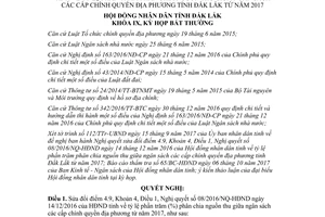 Nghị quyết 31/2017/NQ-HĐND Sửa đổi Nghị quyết 08/2016/NQ-HĐND Đắk Lắk