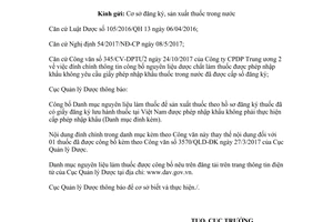 Công văn 17837/QLD-ĐK 2017 đính chính nguyên liệu làm thuốc không cần giấy phép nhập khẩu