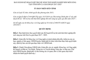 Quyết định 2610/QĐ-UBND 2017 Kế hoạch hỗ trợ hệ sinh thái khởi nghiệp đổi mới sáng tạo Sơn La