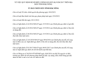 Quyết định 22/2017/QĐ-UBND quy định hệ số điều chỉnh giá đất K Đắk Nông