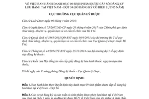 Quyết định 466/QĐ-QLD 2017 09 sinh phẩm được cấp số đăng ký lưu hành tại Việt Nam Đợt 34