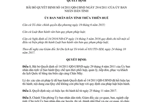 Quyết định 92/2017/QĐ-UBND bãi bỏ Quyết định 14/2011/QĐ-UBND Huế