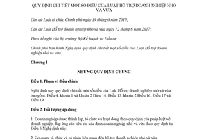 Nghị định 39/2018/NĐ-CP hướng dẫn Luật Hỗ trợ doanh nghiệp nhỏ và vừa