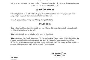 Quyết định 5015/QĐ-BYT 2017 hướng dẫn lồng ghép quản lý cung cấp dịch vụ HIV tuyến huyện xã
