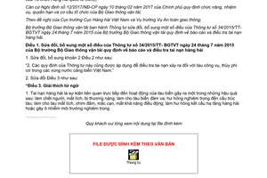 Thông tư 39/2017/TT-BGTVT sửa đổi Thông tư 34/2015/TT-BGTVT báo cáo điều tra tai nạn hàng hải