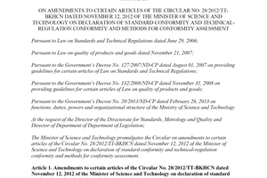 Circular 02/2017/TT-BKHCN on amendments to certain articles of the circular 28/2012/TT-BKHCN