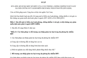 Luật 71/2020/QH14 Phòng chống nhiễm vi rút hội chứng suy giảm miễn dịch ở người HIV/AIDS sửa đổi