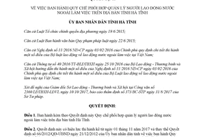 Quyết định 46/2017/QĐ-UBND Quy chế quản lý người lao động nước ngoài làm việc tại Hà Tĩnh