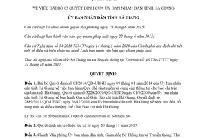 Quyết định 18/2017/QĐ-UBND bãi bỏ 03 Quyết định của Ủy ban tỉnh Hà Giang