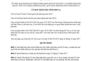 Quyết định 35/2017/QĐ-UBND công khai xin lỗi khi giải quyết thủ tục hành chính sai sót Sơn La