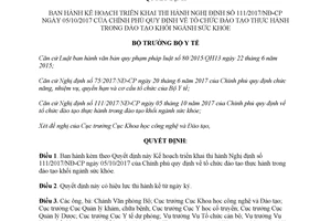 Quyết định 5126/QĐ-BYT 2017 Kế hoạch thi hành 111/2017/NĐ-CP đào tạo khối ngành sức khỏe