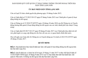 Quyết định 60/2017/QĐ-UBND Quy chế quản lý hoạt động thông tin đối ngoại Lạng Sơn
