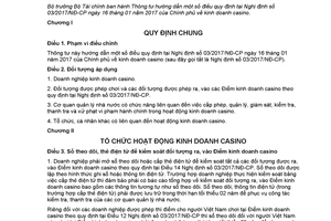 Circular 102/2017/TT-BTC on guidelines Decree 03/2017/ND-CP on casino business