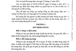 Thông tư 40/2017/TT-BTNMT kỹ thuật chuẩn bộ dữ liệu quan trắc điều tra khảo sát khí tượng