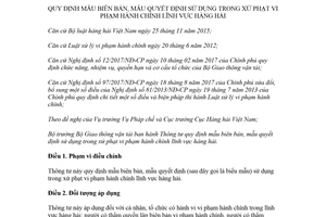 Thông tư 08/2018/TT-BGTVT mẫu biên bản xử phạt vi phạm hành chính trong lĩnh vực hàng hải