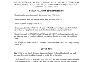 Quyết định 43/2017/QĐ-UBND bãi bỏ Quyết định 24/2013/QĐ-UBND 18/2014/QĐ-UBND Bình Phước