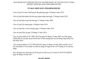 Quyết định 44/2017/QĐ-UBND quy định bố trí ngành nghề dự án sản xuất công nghiệp Bình Phước