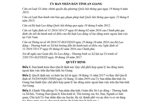 Quyết định 77/2017/QĐ-UBND Quy chế phối hợp quản lý lao động nước ngoài An Giang
