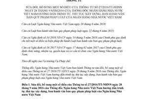 Thông tư 16/2017/TT-NHNN sửa đổi Thông tư 27/2016/TT-NHNN thủ tục ban hành văn bản