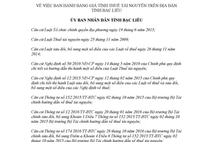 Quyết định 19/2017/QĐ-UBND Bảng giá tính thuế tài nguyên Bạc Liêu