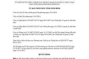 Quyết định 1460/QĐ-UBND 2017 điều chỉnh cục bộ Quy hoạch quản lý chất thải rắn Ninh Bình