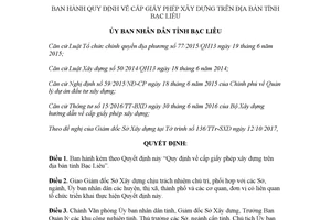 Quyết định 17/2017/QĐ-UBND Quy định về cấp giấy phép xây dựng Bạc Liêu