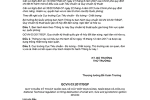Thông tư 278/2017/TT-BQP Quy chuẩn QCVN 03:2017/BQP Quy chuẩn hủy đốt đạn súng