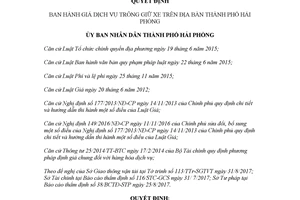 Quyết định 21/2017/QĐ-UBND giá dịch vụ trông giữ xe phố Hải Phòng