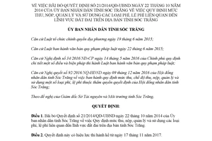 Quyết định 36/2017/QĐ-UBND quy định mức phí lệ phí lĩnh vực đất đai Sóc Trăng