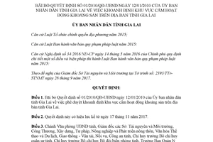 Quyết định 31/2017/QĐ-UBND khoanh định khu vực cấm hoạt động khoáng sản Gia Lai