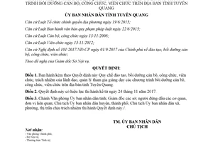 Quyết định 18/2017/QĐ-UBND Quy chế đào tạo bồi dưỡng cán bộ công chức viên chức Tuyên Quang