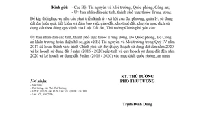 Công văn 1593/TTg-NN 2017 trình điều chỉnh quy hoạch sử dụng đất 2020