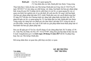 Công văn 4973/BTP-VĐCXDPL 2017 báo cáo khó khăn của Luật Ban hành văn bản quy phạm pháp luật