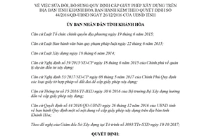 Quyết định 20/2017/QĐ-UBND sửa đổi Quyết định 44/2016/QĐ-UBND Khánh Hòa