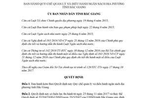 Quyết định 36/2017/QĐ-UBND Quy chế quản lý và điều hành ngân sách địa phương Bắc Giang