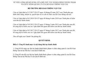 Quyết định 3133/QĐ-BGTVT 2017 công bố bổ sung thủ tục hành chính Bộ Giao thông vận tải