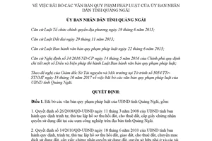 Quyết định 72/2017/QĐ-UBND bãi bỏ văn bản quy phạm pháp luật của Ủy ban tỉnh Quảng Ngãi