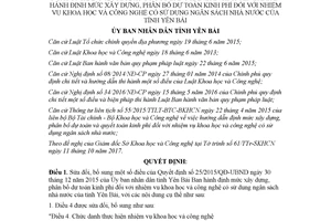Quyết định 24/2017/QĐ-UBND sửa đổi Quyết định 25/2015/QĐ-UBND Yên Bái