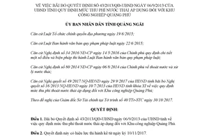 Quyết định 74/2017/QĐ-UBND bãi bỏ Quyết định 43/2013/QĐ-UBND Quảng Ngãi