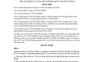 Nghị quyết 53/2017/QH14 báo cáo nghiên cứu khả thi dự án thu hồi đất Cảng hàng không Long Thành