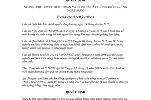 Quyết định 2689/QĐ-UBND 2017 phê duyệt tiêu chuẩn và đơn giá cây giống trồng rừng ngập mặn Huế