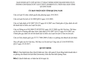 Quyết định 3890/QĐ-UBND 2017 kinh doanh nhà có phòng khách du lịch thuê homestay Quảng Nam