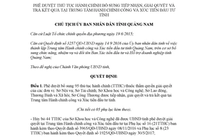 Quyết định 3954/QĐ-UBND 2017 giải quyết trả kết quả Trung tâm Hành chính công Quảng Nam