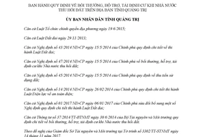 Quyết định 31/2017/QĐ-UBND bồi thường hỗ trợ tái định cư khi Nhà nước thu hồi đất Quảng Trị